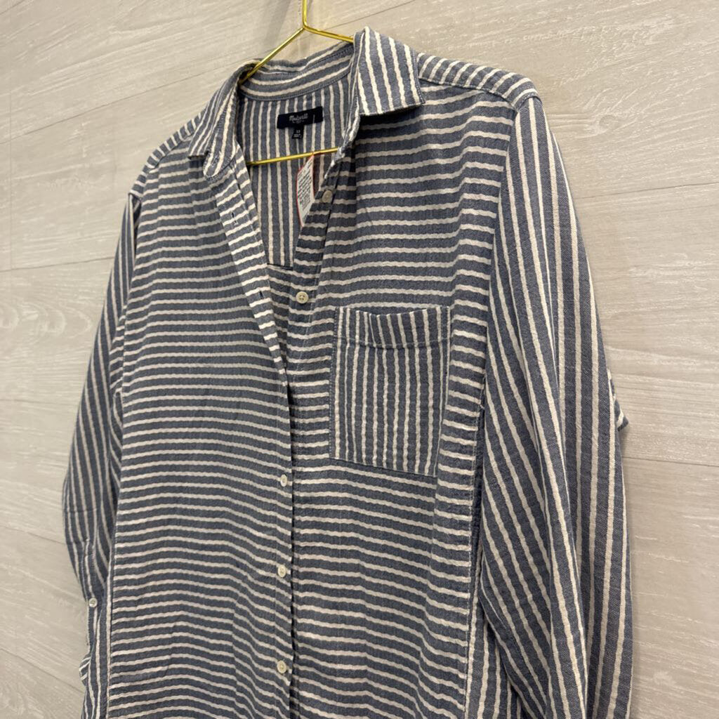 Madewell Blue/ White Striped Long Sleeve Button Down Top Extra Small