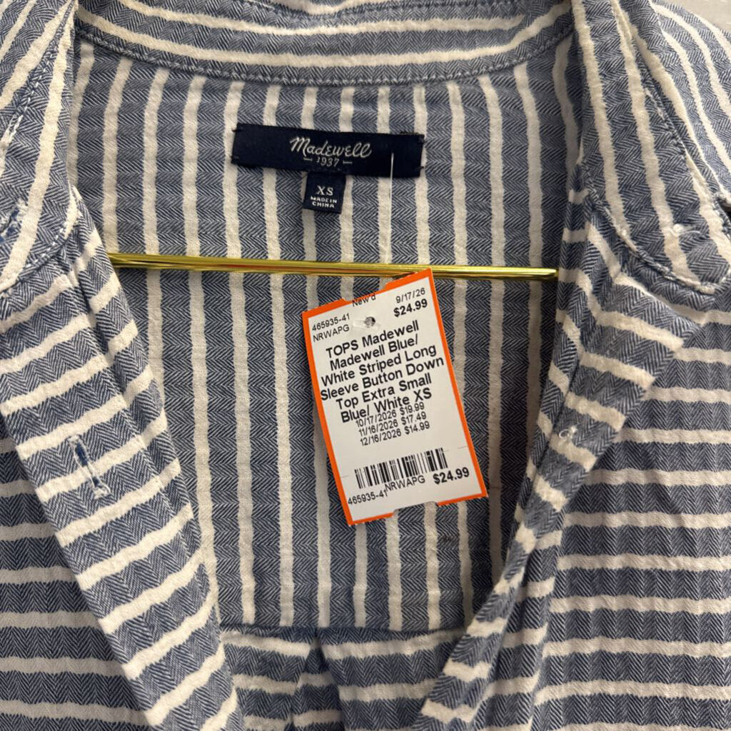 Madewell Blue/ White Striped Long Sleeve Button Down Top Extra Small