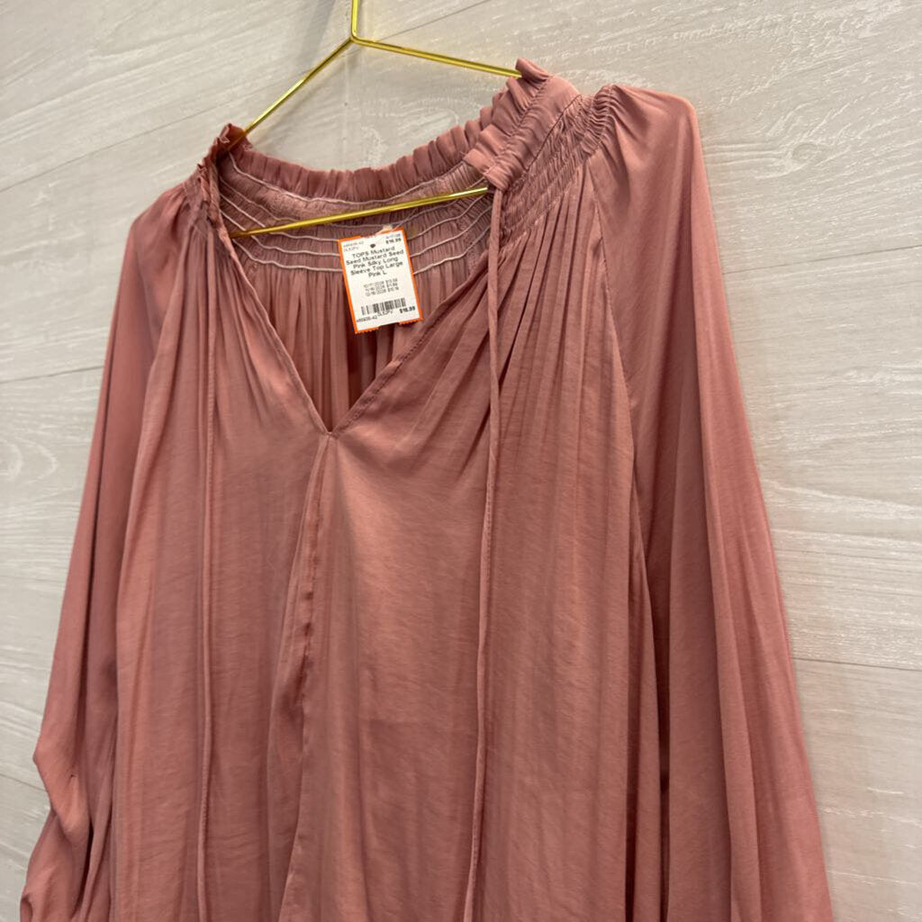 Mustard Seed Pink Silky Long Sleeve Top Large