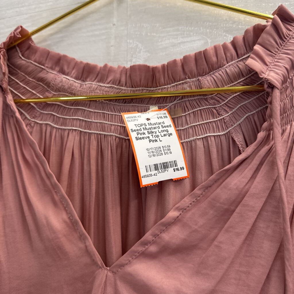 Mustard Seed Pink Silky Long Sleeve Top Large