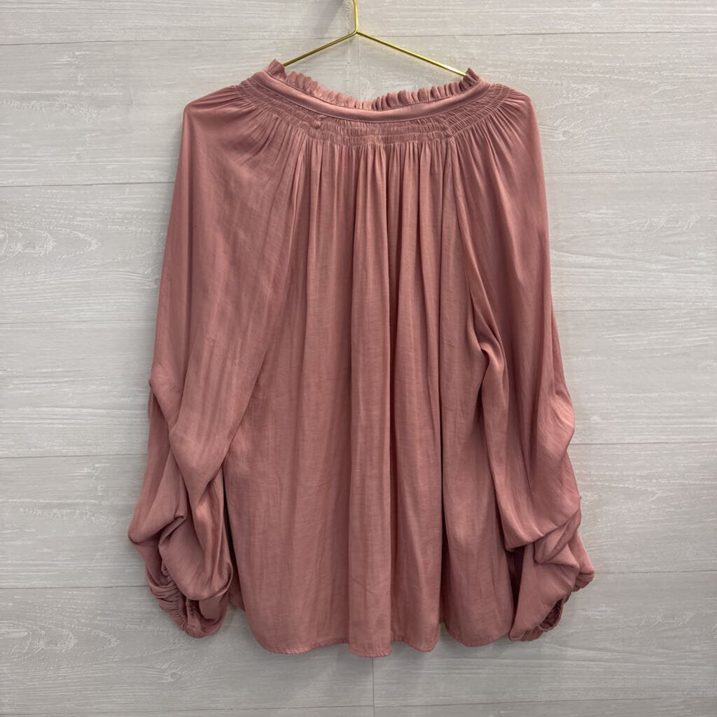 Mustard Seed Pink Silky Long Sleeve Top Large