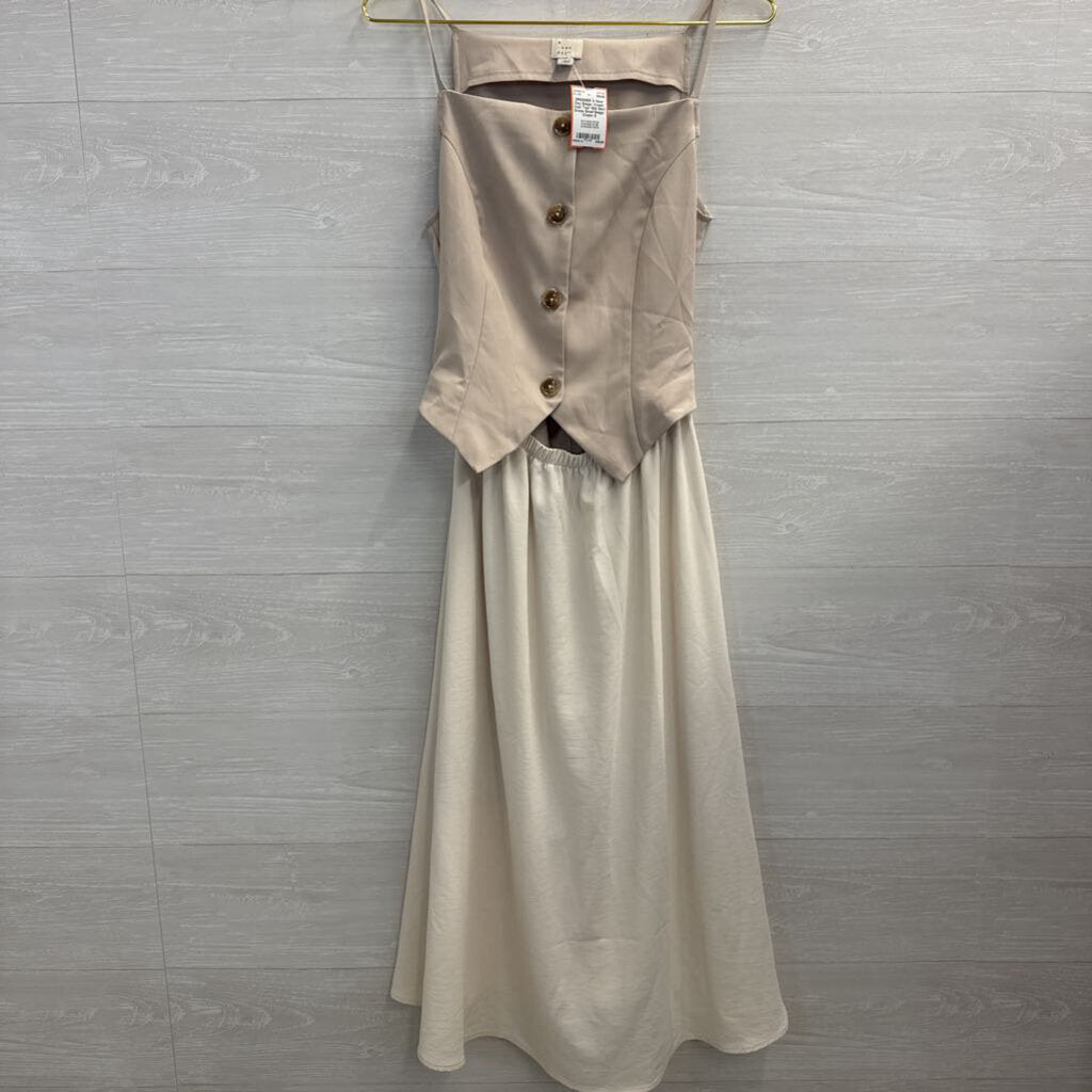 Beige/ Cream Vest Top/ Midi Skirt Dress Small