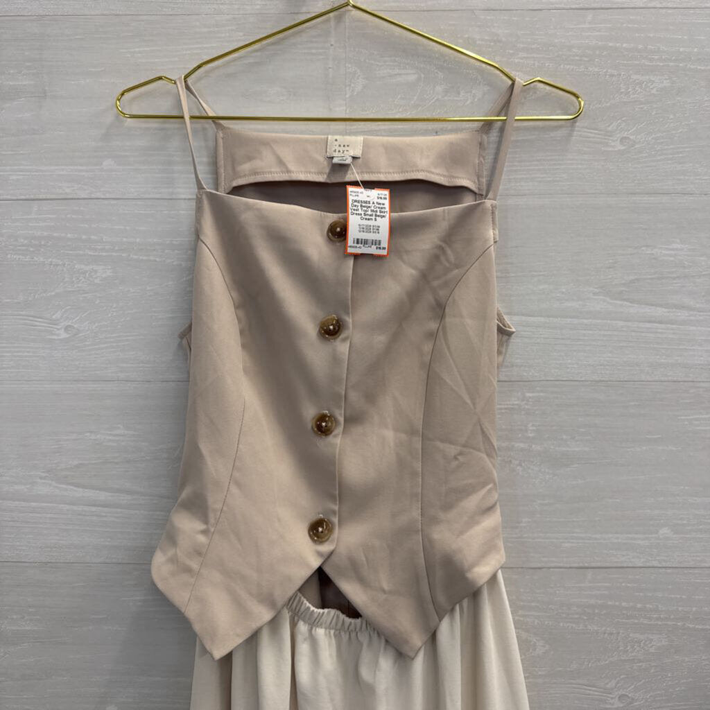 Beige/ Cream Vest Top/ Midi Skirt Dress Small