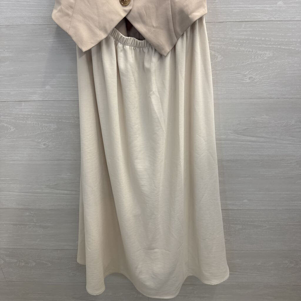 Beige/ Cream Vest Top/ Midi Skirt Dress Small