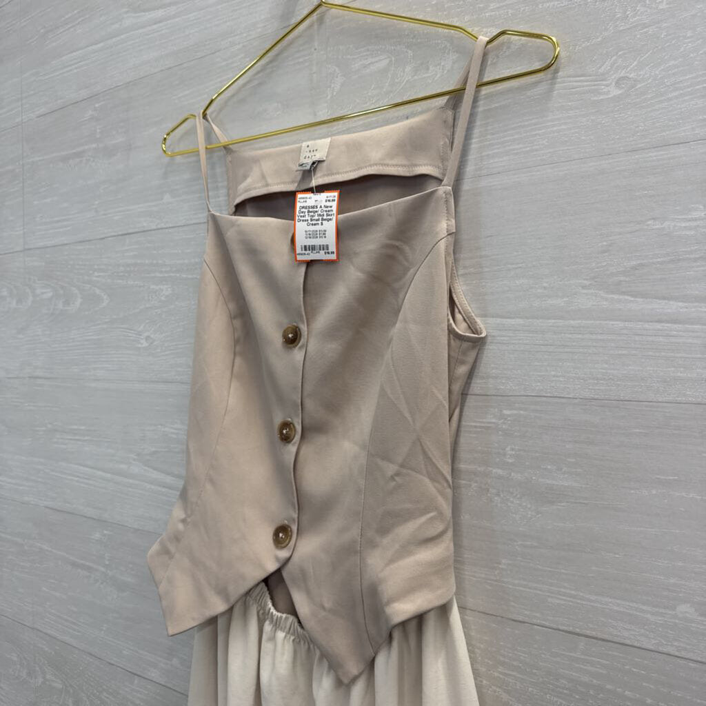 Beige/ Cream Vest Top/ Midi Skirt Dress Small