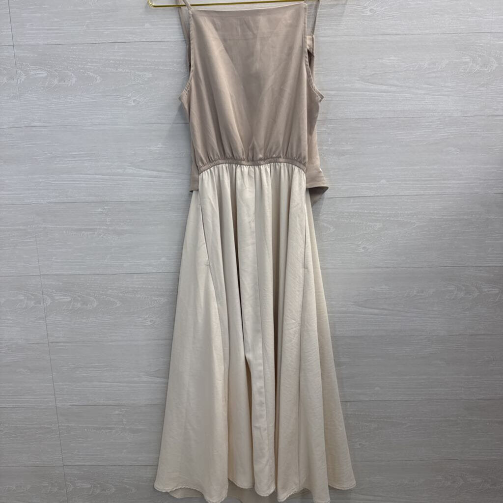 Beige/ Cream Vest Top/ Midi Skirt Dress Small