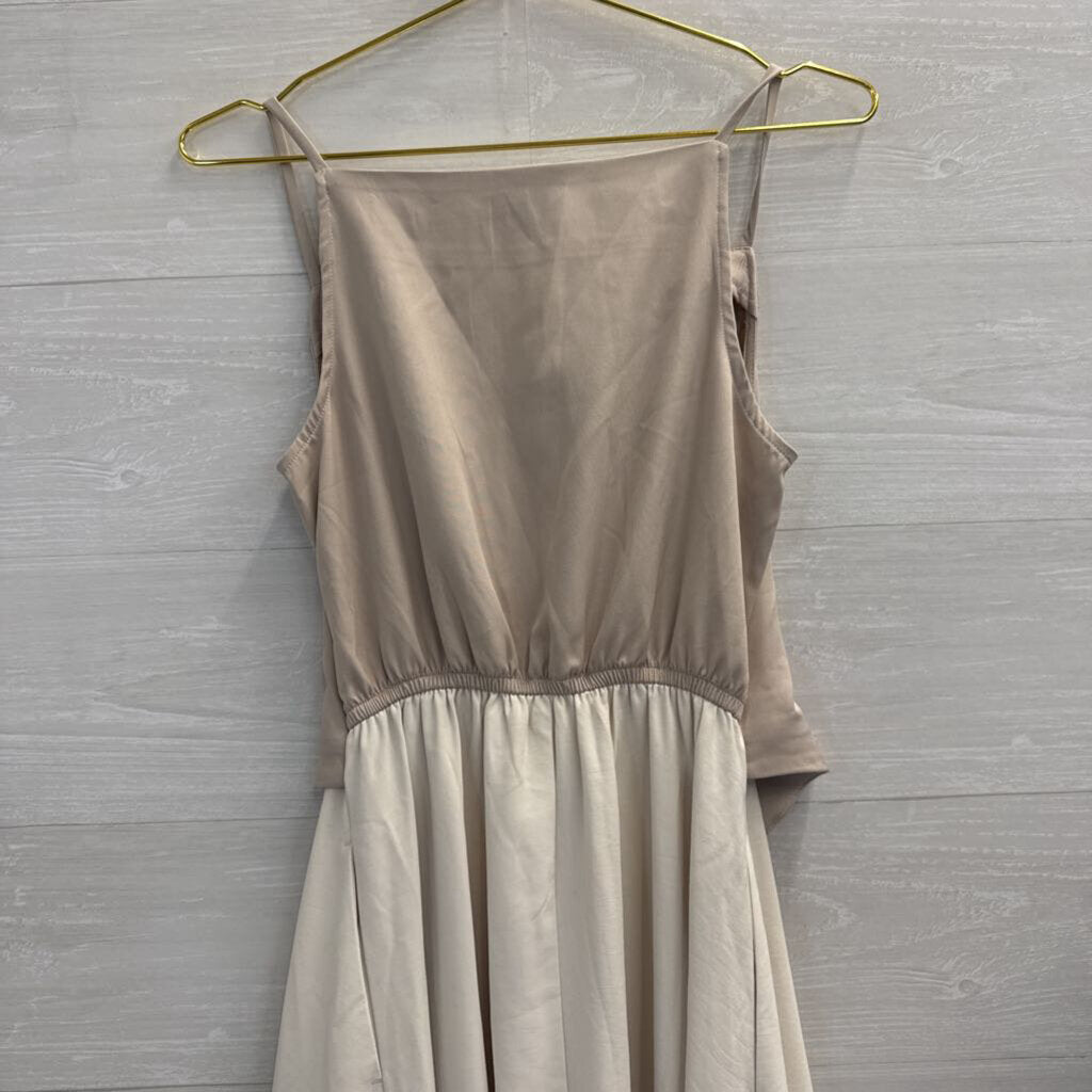 Beige/ Cream Vest Top/ Midi Skirt Dress Small