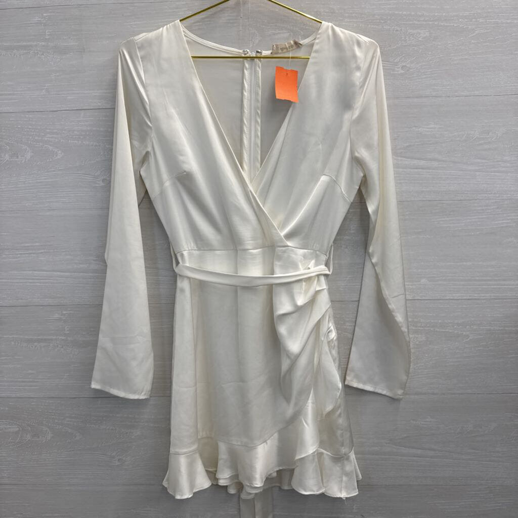 Altar'd State White Silky Long Sleeve Dress Small