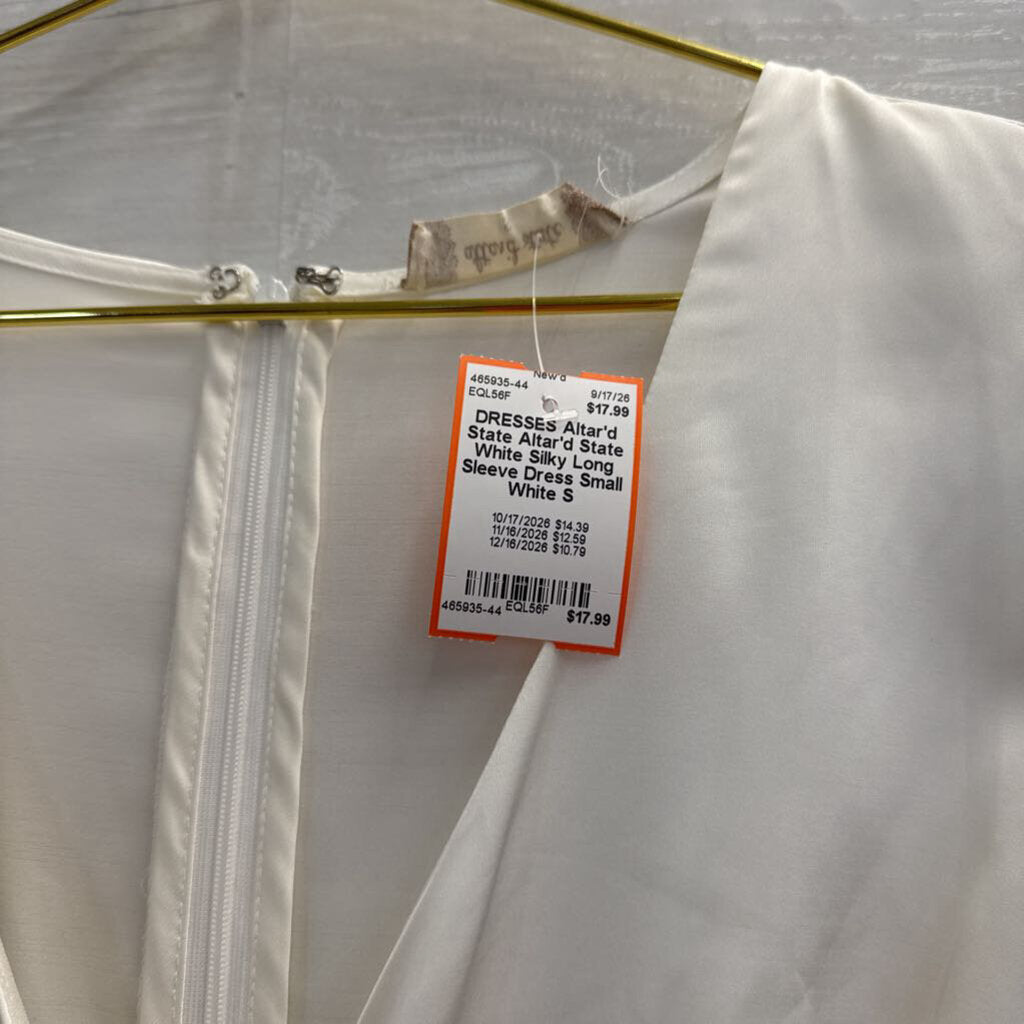 Altar'd State White Silky Long Sleeve Dress Small