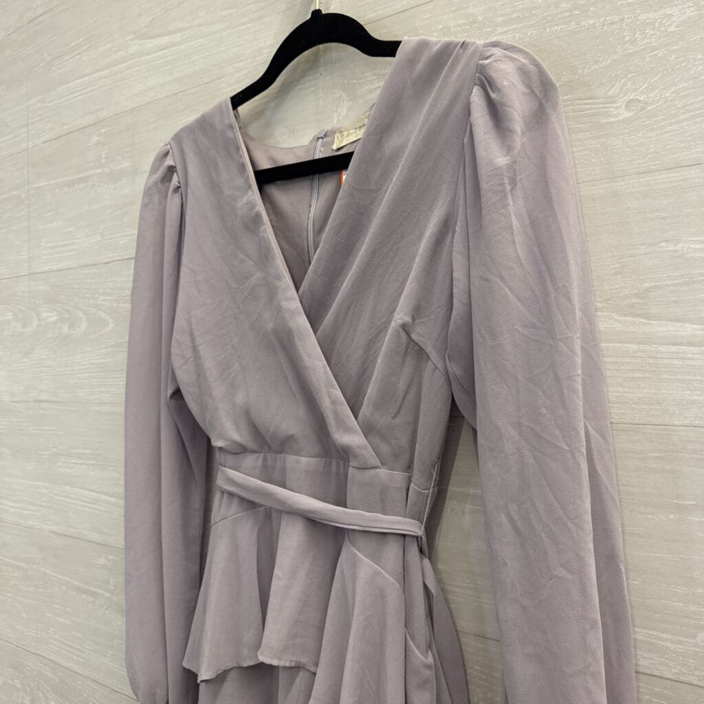Altar'd State Grey Silky Long Sleeve Dress Small