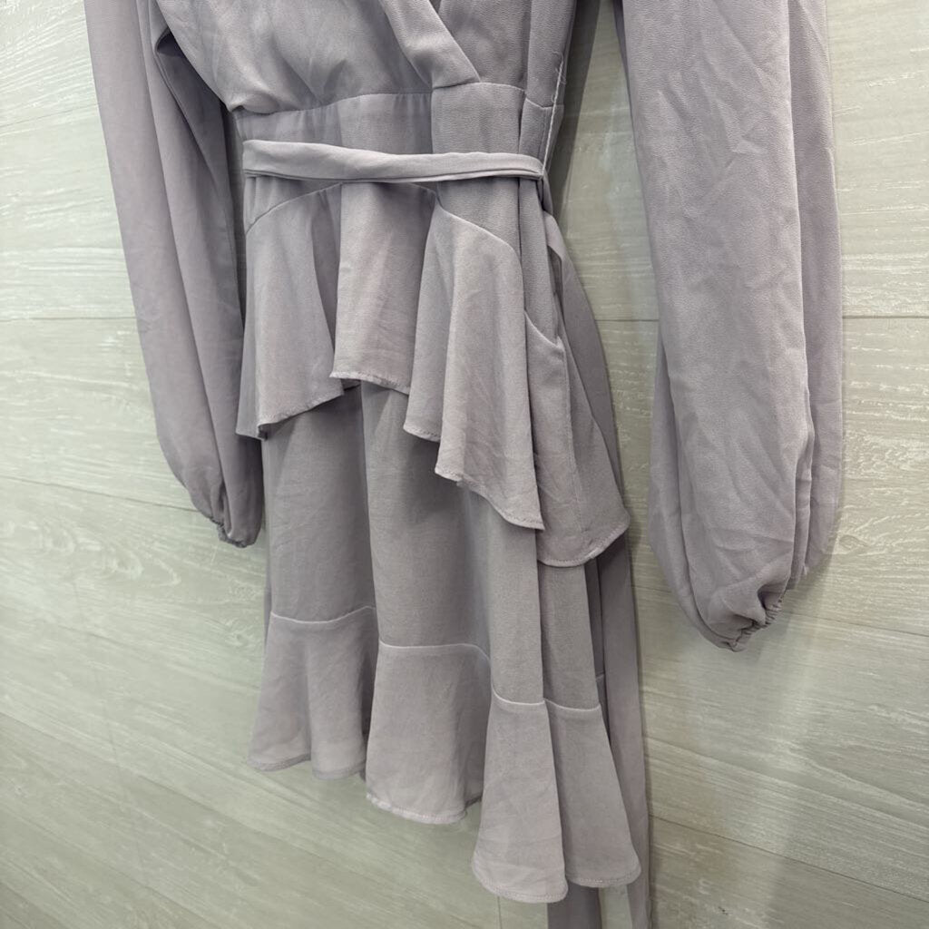 Altar'd State Grey Silky Long Sleeve Dress Small