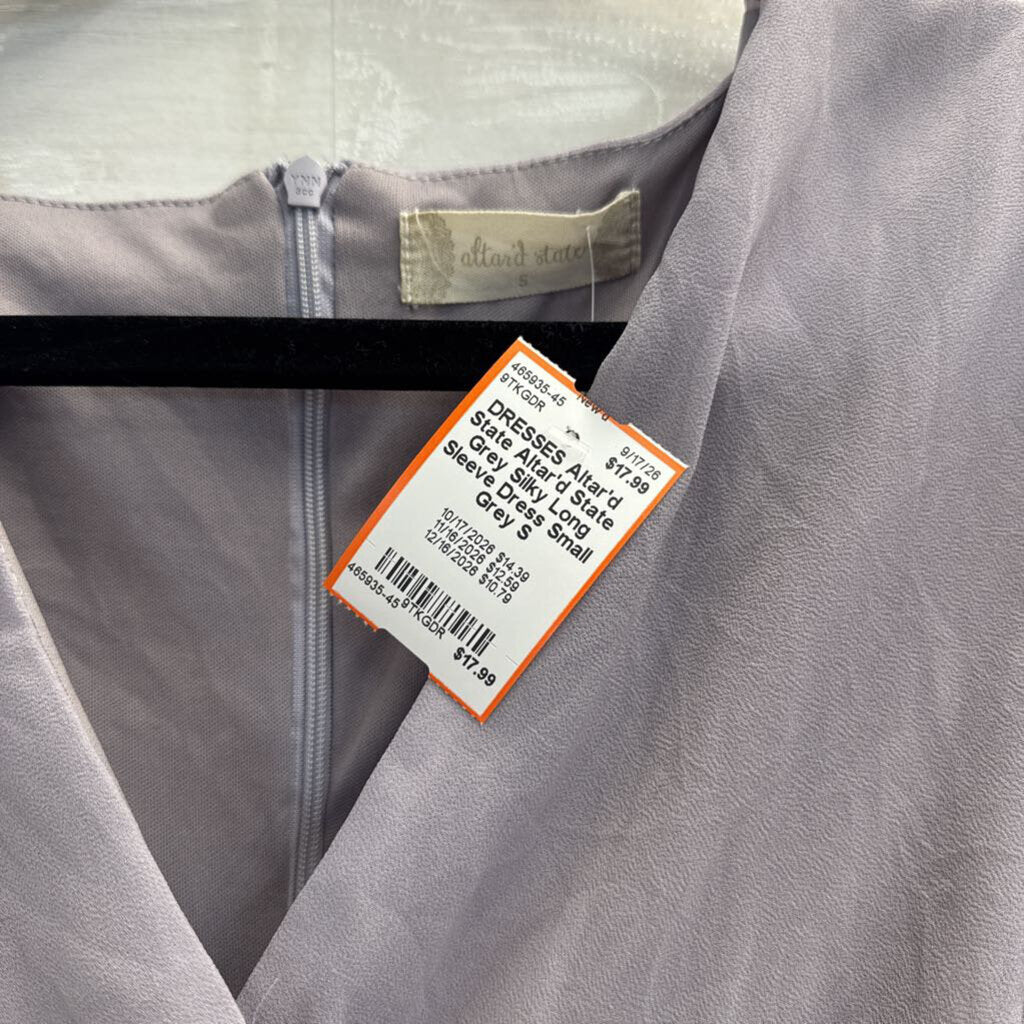 Altar'd State Grey Silky Long Sleeve Dress Small