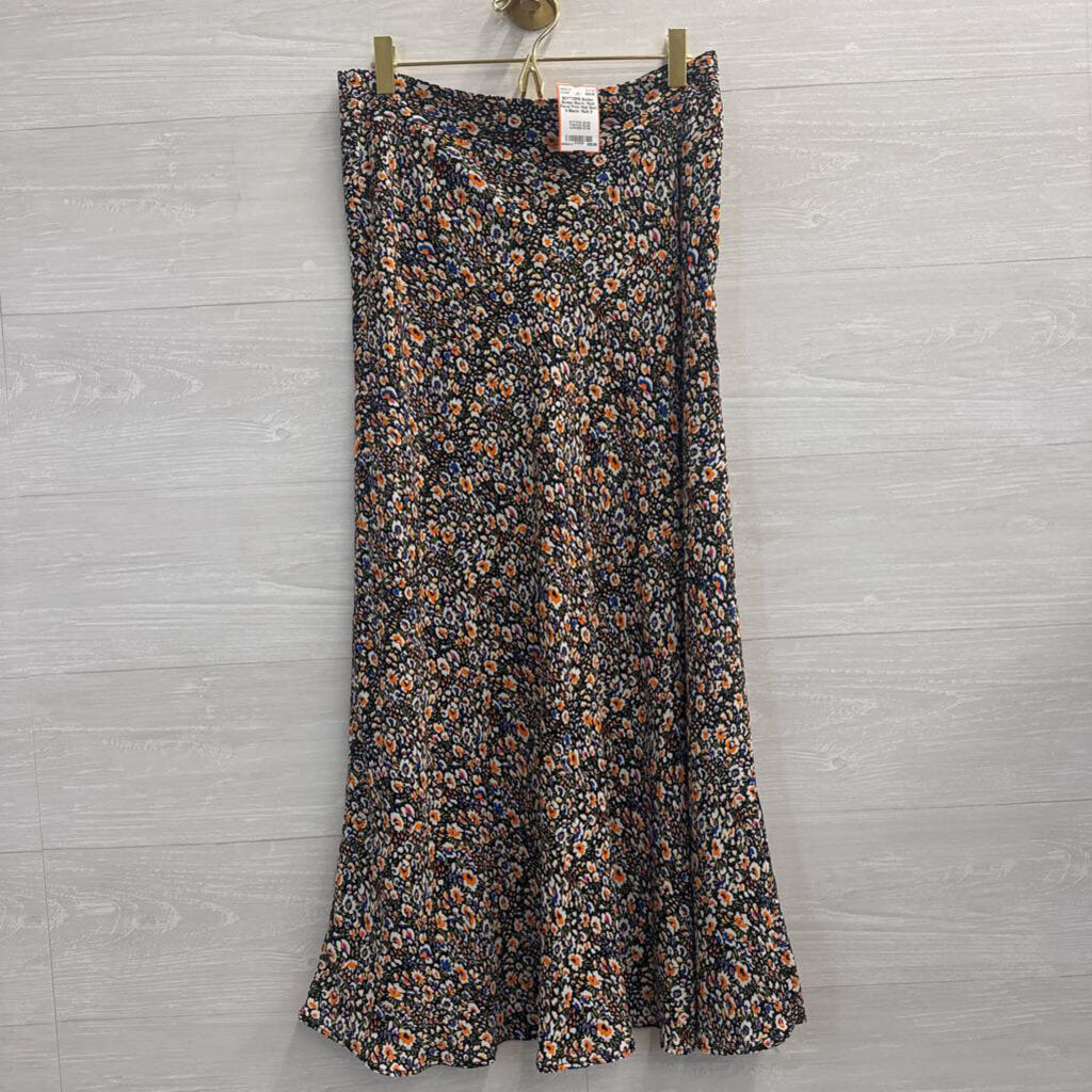 Boden Black/ Multi Floral Print Midi Skirt 8