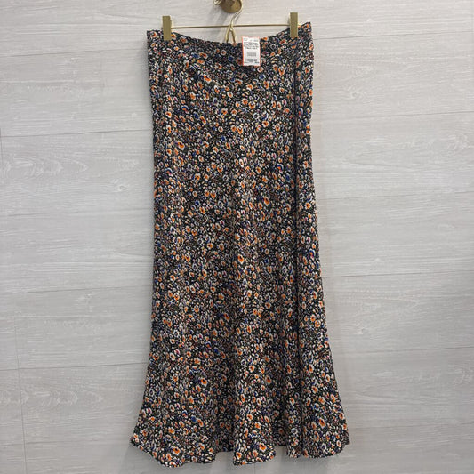 Boden Black/ Multi Floral Print Midi Skirt 8