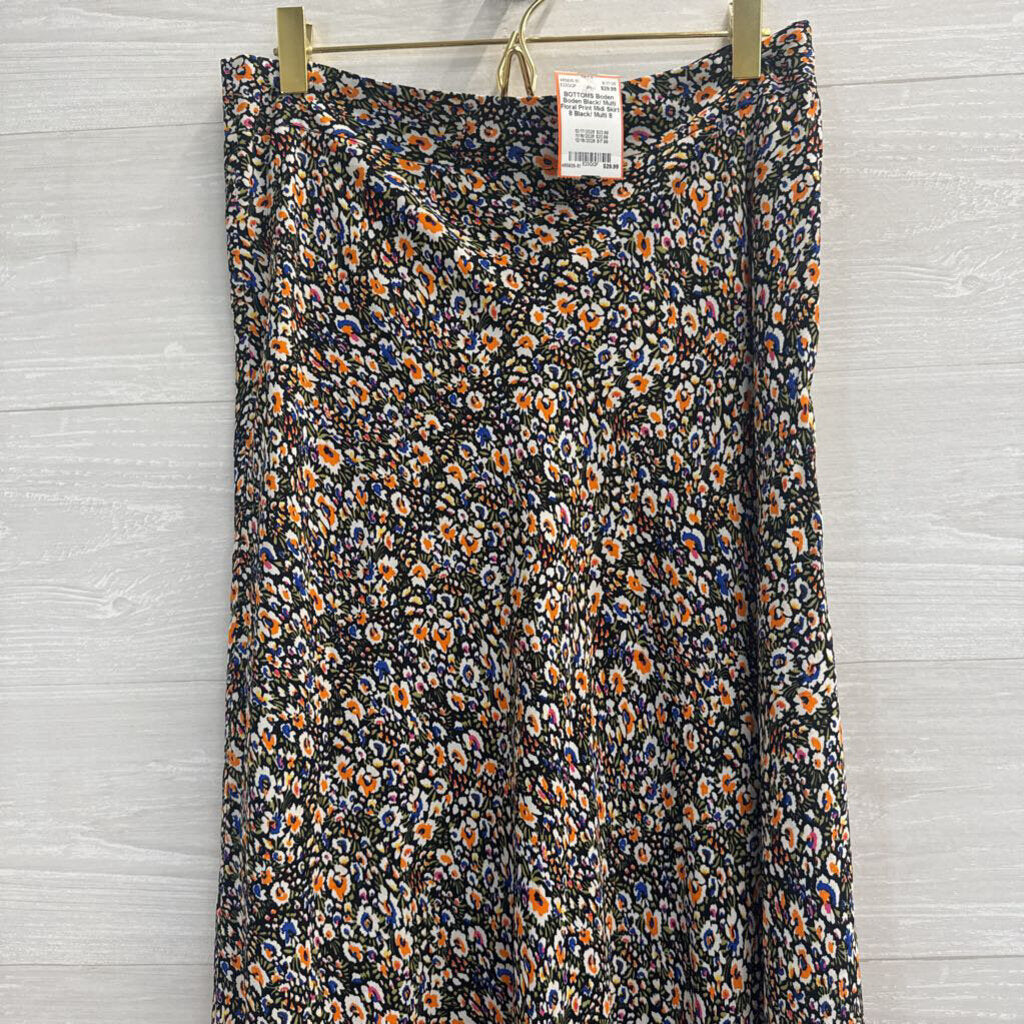 Boden Black/ Multi Floral Print Midi Skirt 8