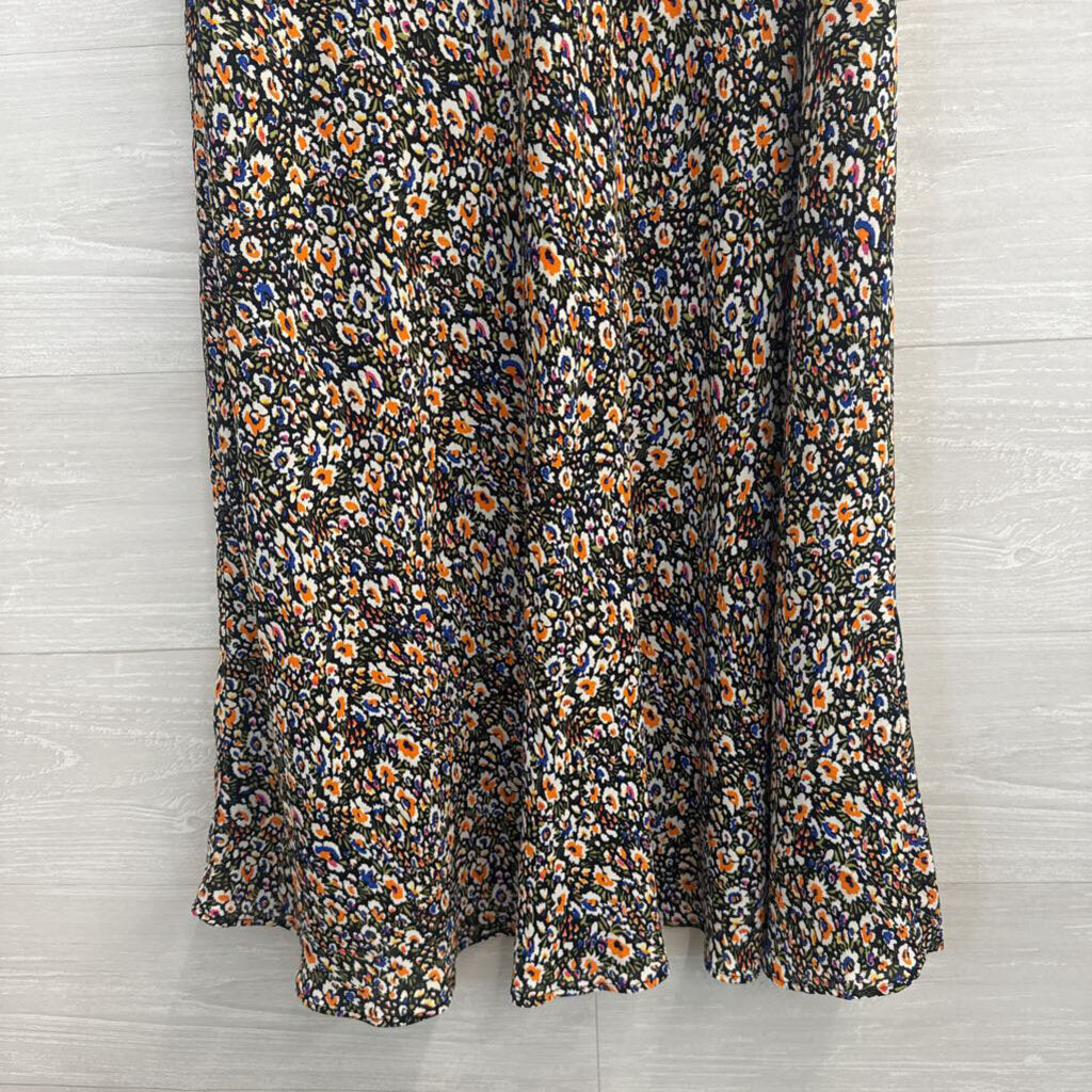 Boden Black/ Multi Floral Print Midi Skirt 8