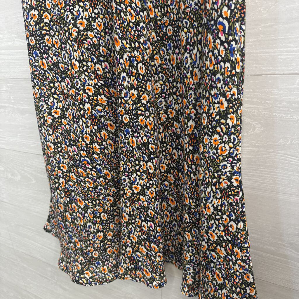 Boden Black/ Multi Floral Print Midi Skirt 8