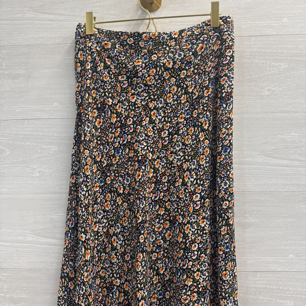 Boden Black/ Multi Floral Print Midi Skirt 8