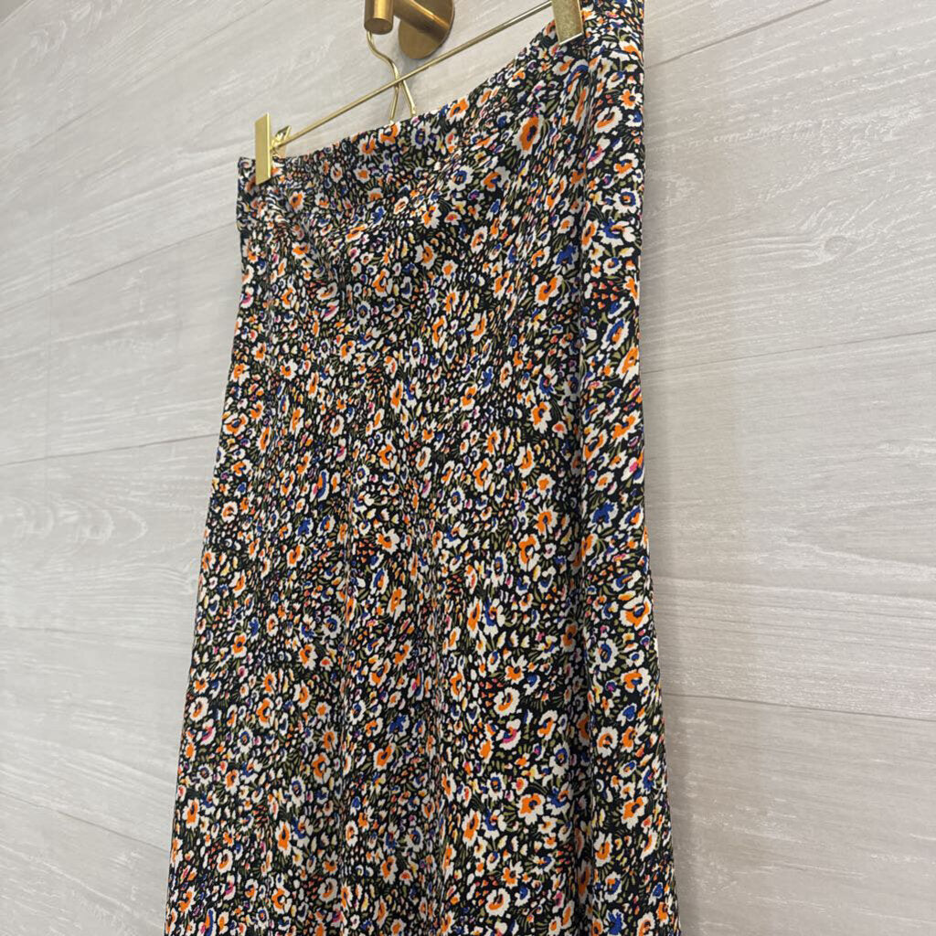 Boden Black/ Multi Floral Print Midi Skirt 8
