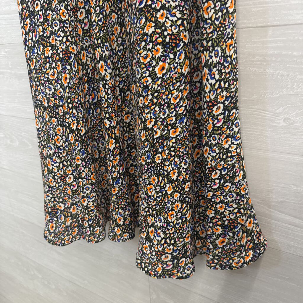 Boden Black/ Multi Floral Print Midi Skirt 8