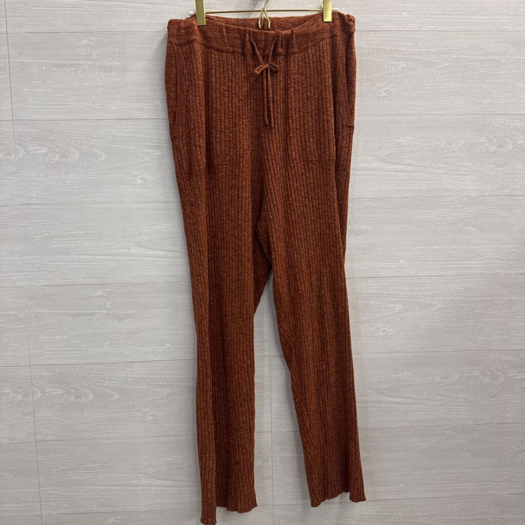 FP Beach Brown Ribbed Knit Cardigan Sweater/ Pants Set Large