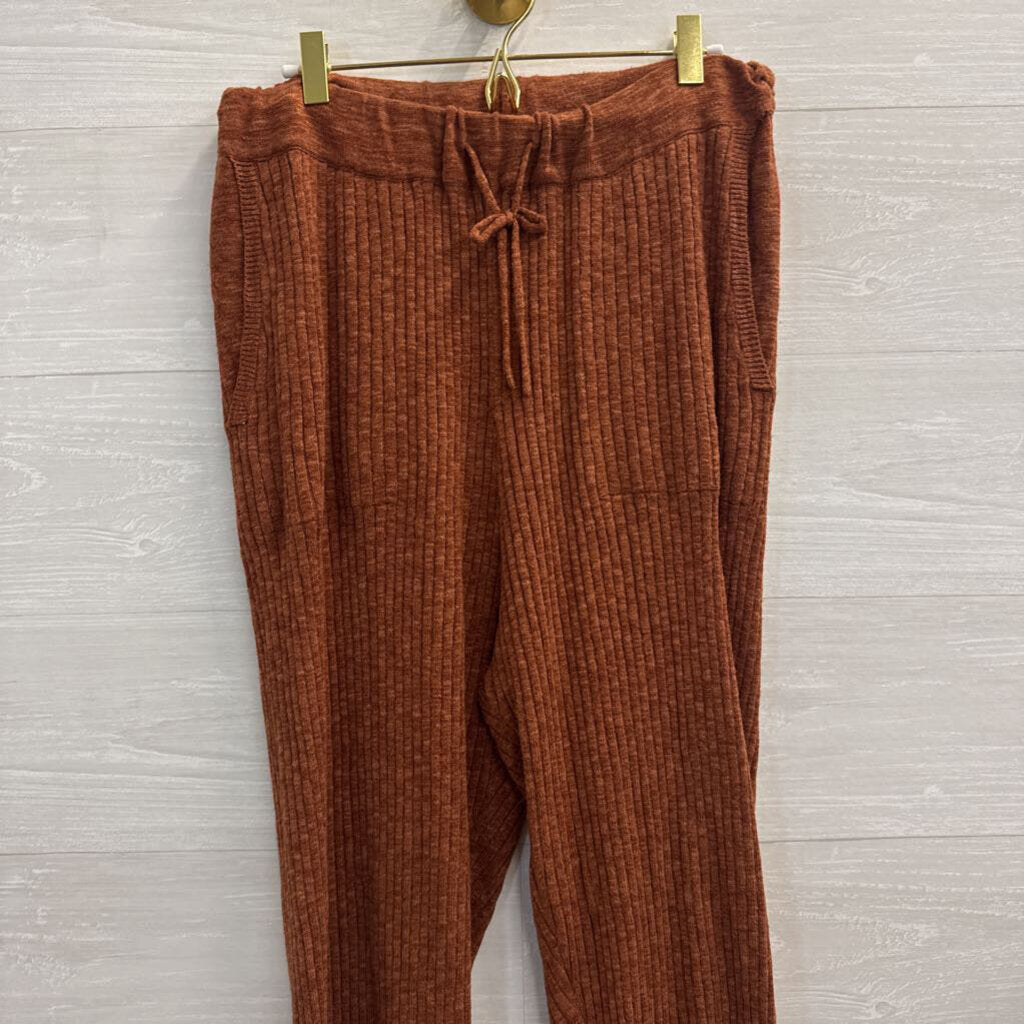 FP Beach Brown Ribbed Knit Cardigan Sweater/ Pants Set Large