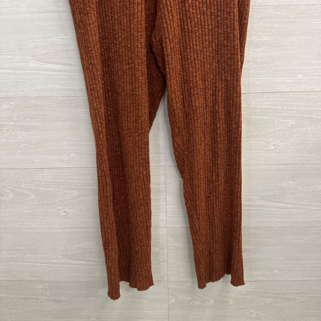 FP Beach Brown Ribbed Knit Cardigan Sweater/ Pants Set Large