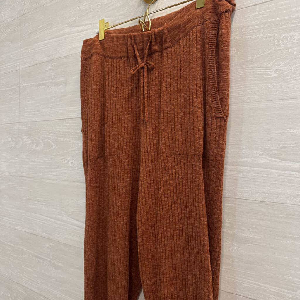FP Beach Brown Ribbed Knit Cardigan Sweater/ Pants Set Large
