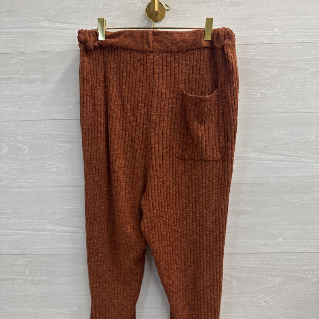 FP Beach Brown Ribbed Knit Cardigan Sweater/ Pants Set Large