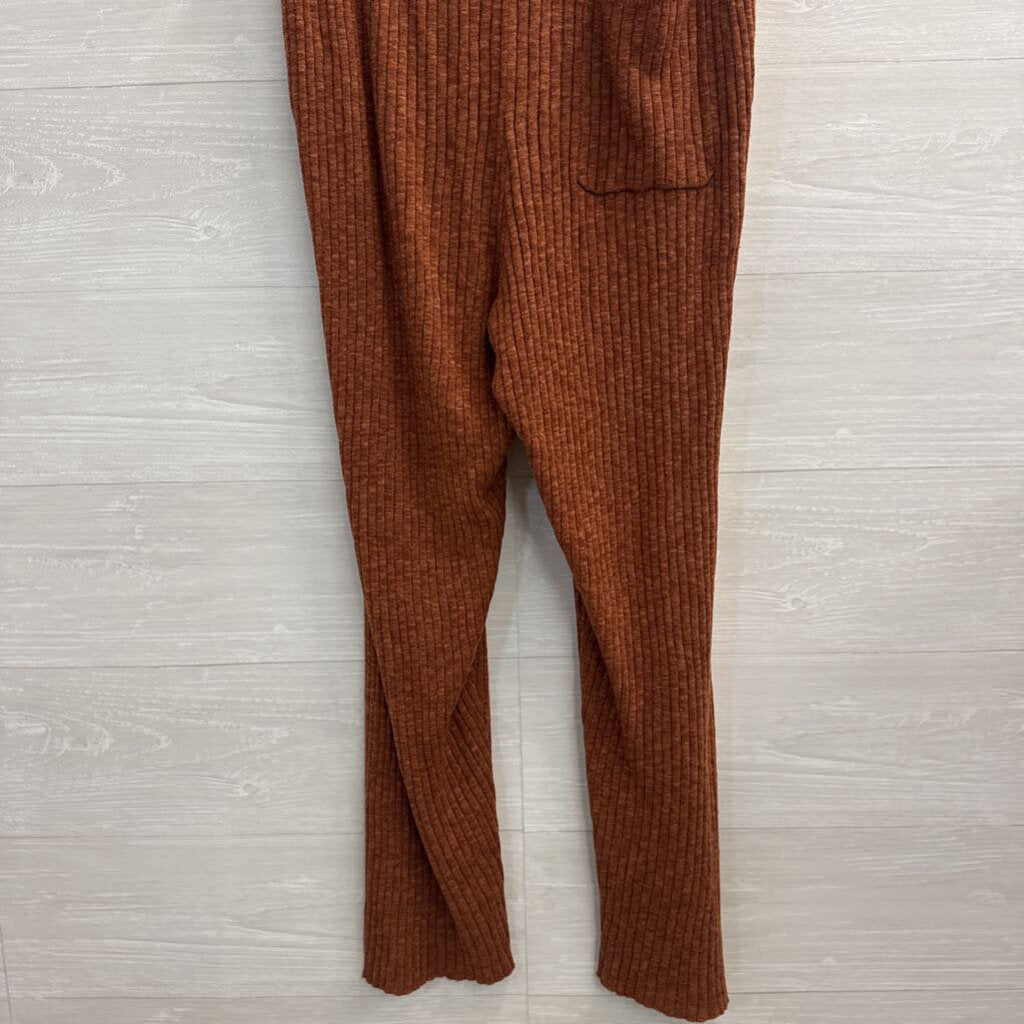 FP Beach Brown Ribbed Knit Cardigan Sweater/ Pants Set Large