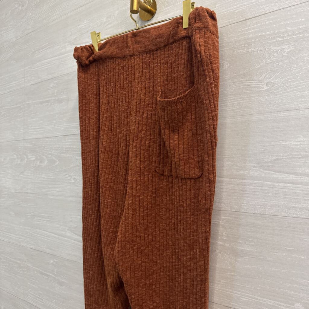 FP Beach Brown Ribbed Knit Cardigan Sweater/ Pants Set Large