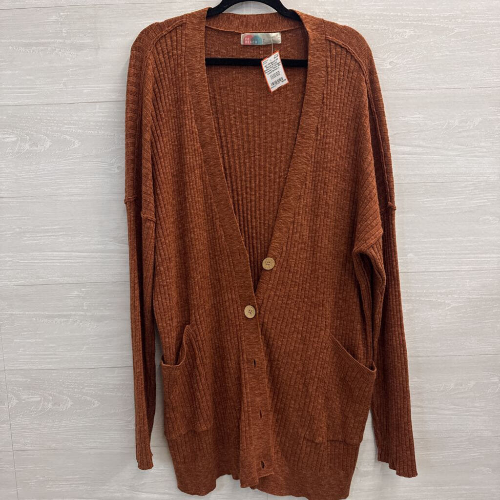 FP Beach Brown Ribbed Knit Cardigan Sweater/ Pants Set Large