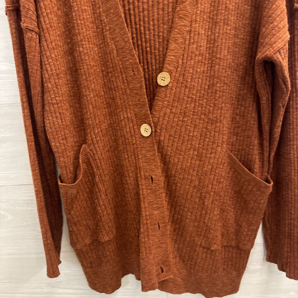 FP Beach Brown Ribbed Knit Cardigan Sweater/ Pants Set Large