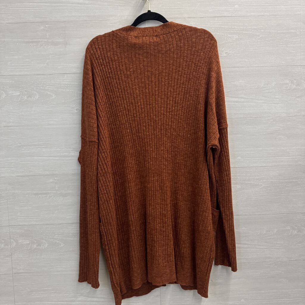 FP Beach Brown Ribbed Knit Cardigan Sweater/ Pants Set Large