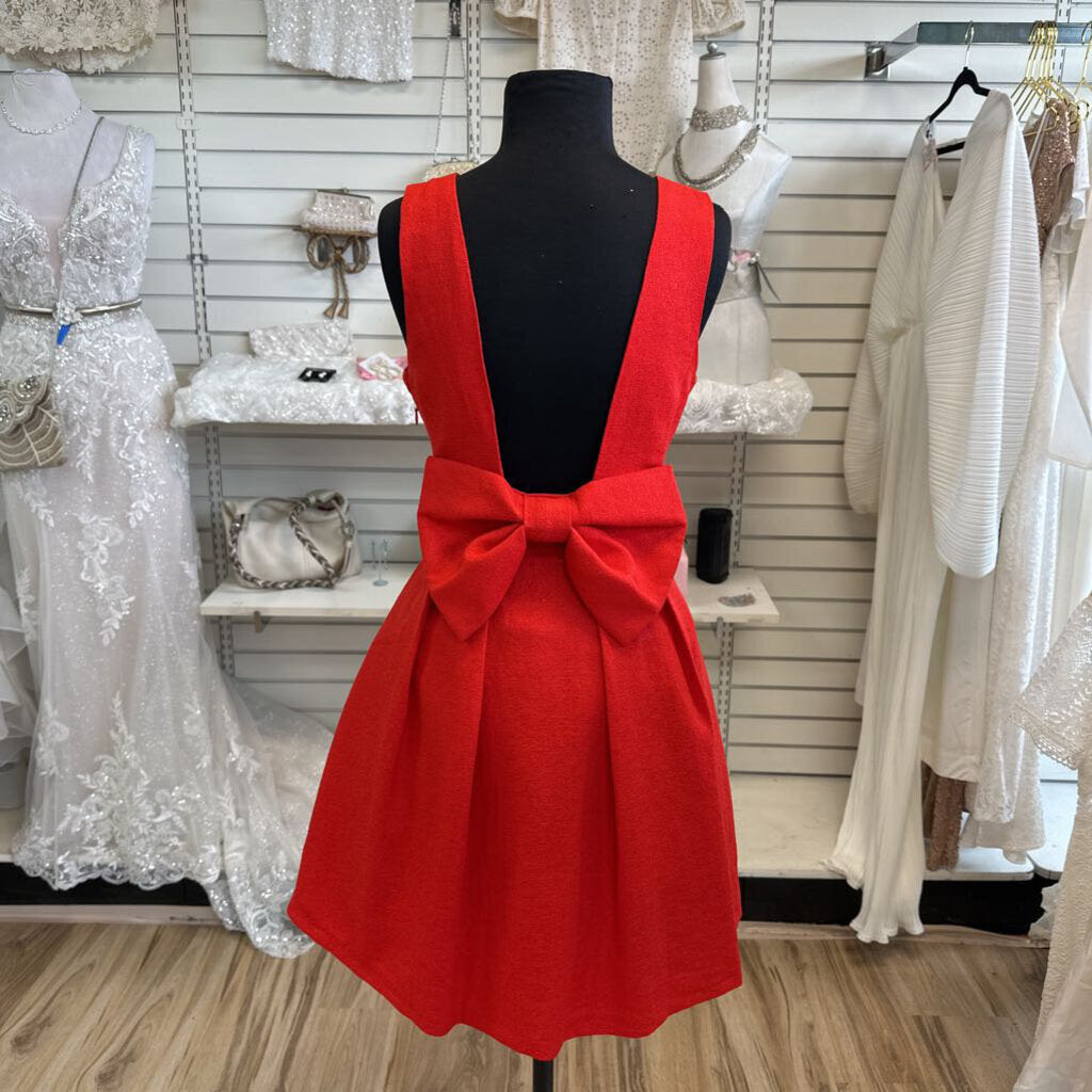 INA Red Sleeveless Bow Back Short Formal Dress Medium