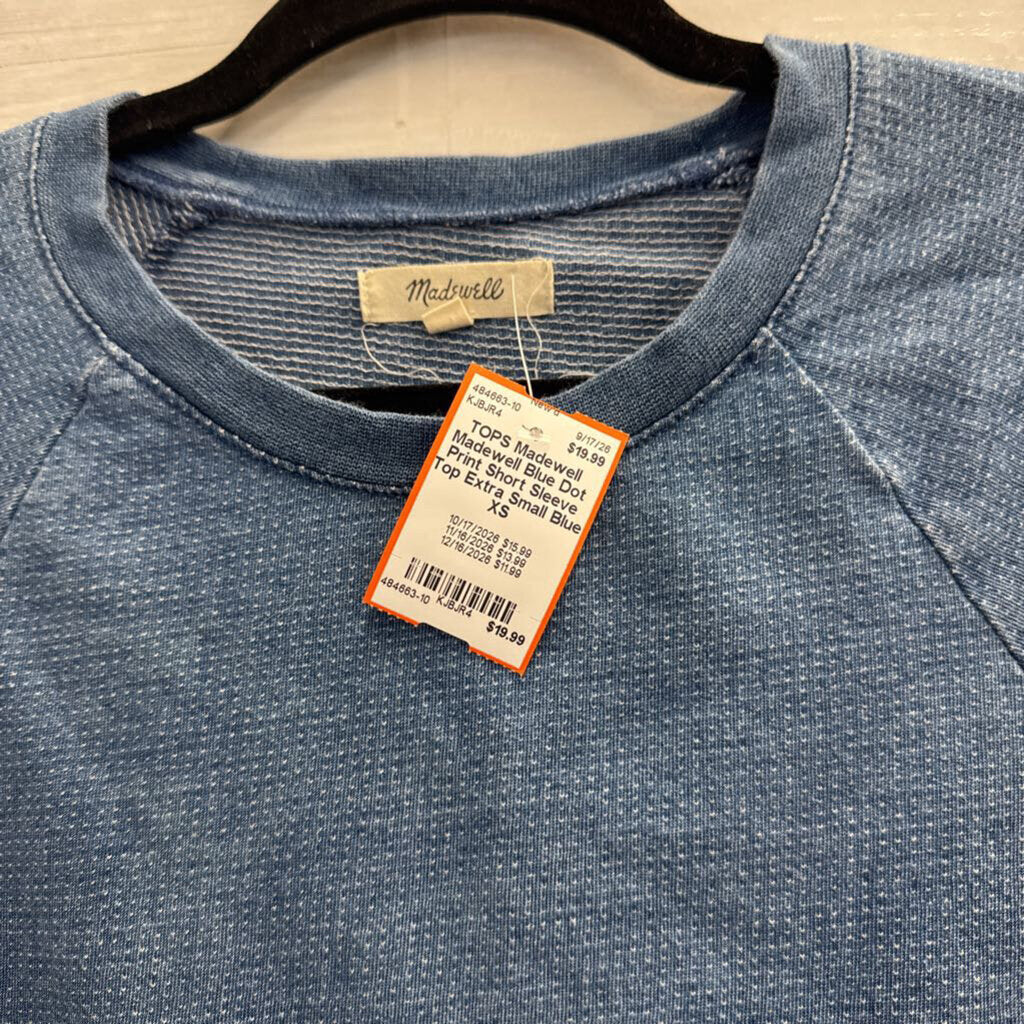 Madewell Blue Dot Print Short Sleeve Top Extra Small