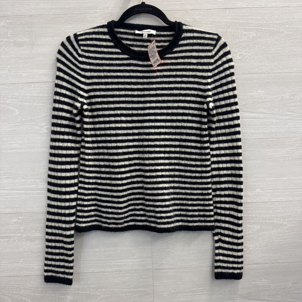 Madewell White/ Black Striped Knit Long Sleeve Sweater Top Extra Small
