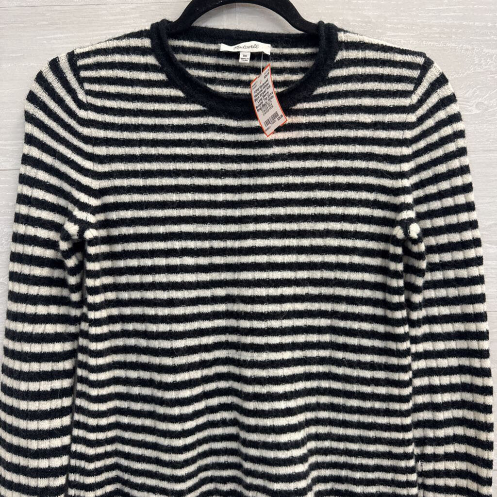 Madewell White/ Black Striped Knit Long Sleeve Sweater Top Extra Small
