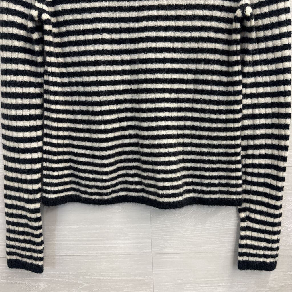 Madewell White/ Black Striped Knit Long Sleeve Sweater Top Extra Small