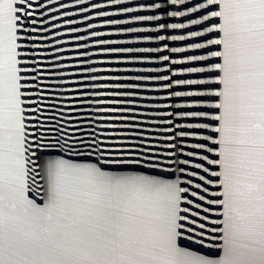 Madewell White/ Black Striped Knit Long Sleeve Sweater Top Extra Small