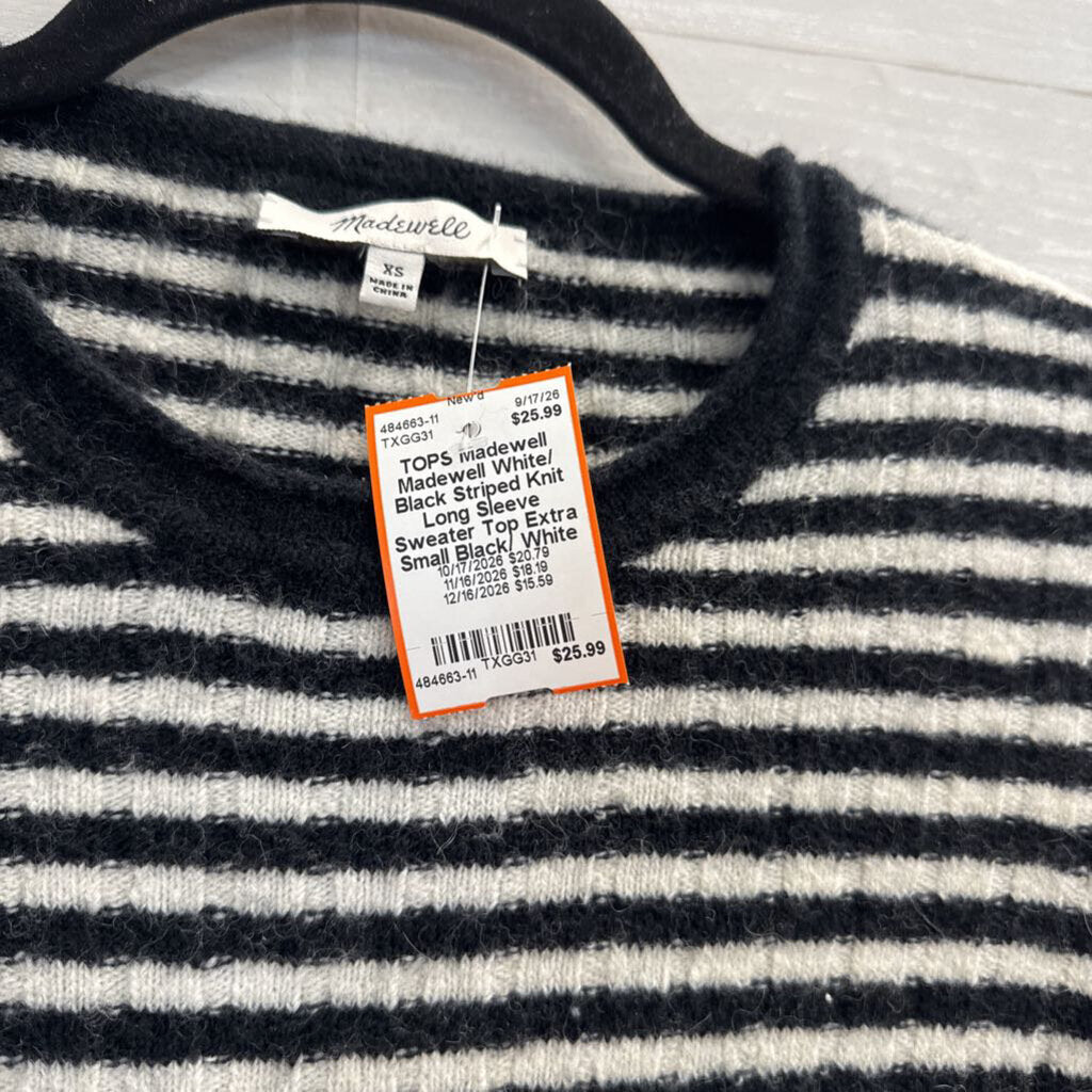 Madewell White/ Black Striped Knit Long Sleeve Sweater Top Extra Small