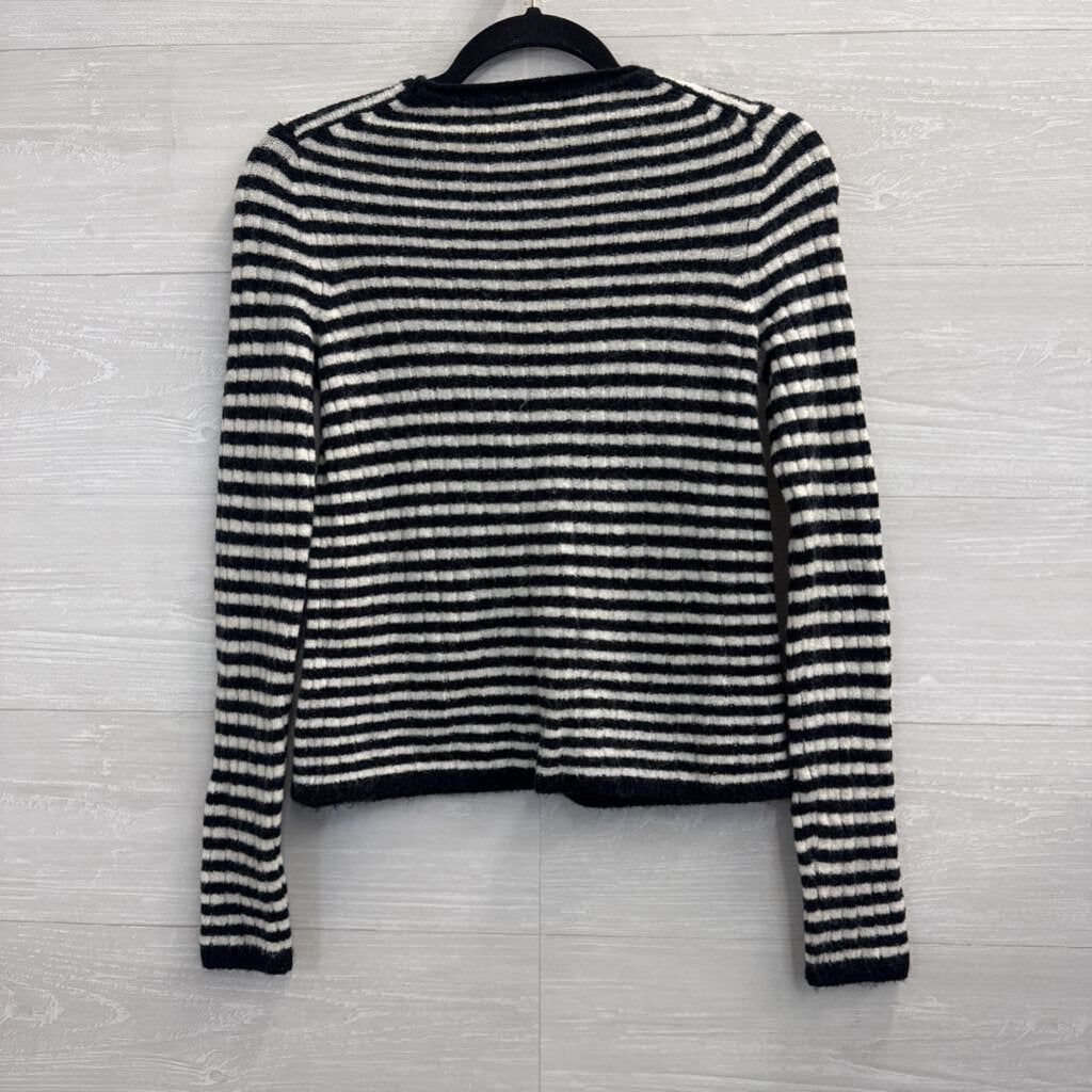 Madewell White/ Black Striped Knit Long Sleeve Sweater Top Extra Small