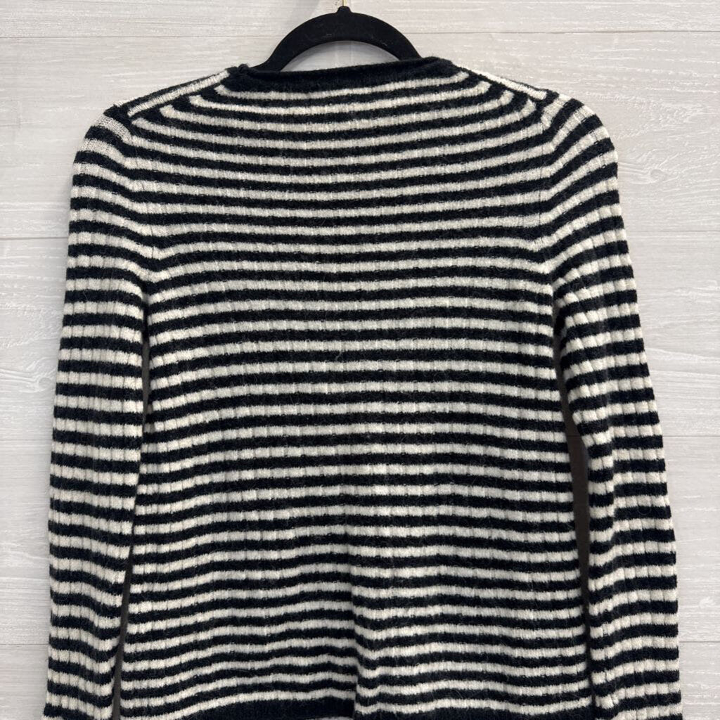 Madewell White/ Black Striped Knit Long Sleeve Sweater Top Extra Small