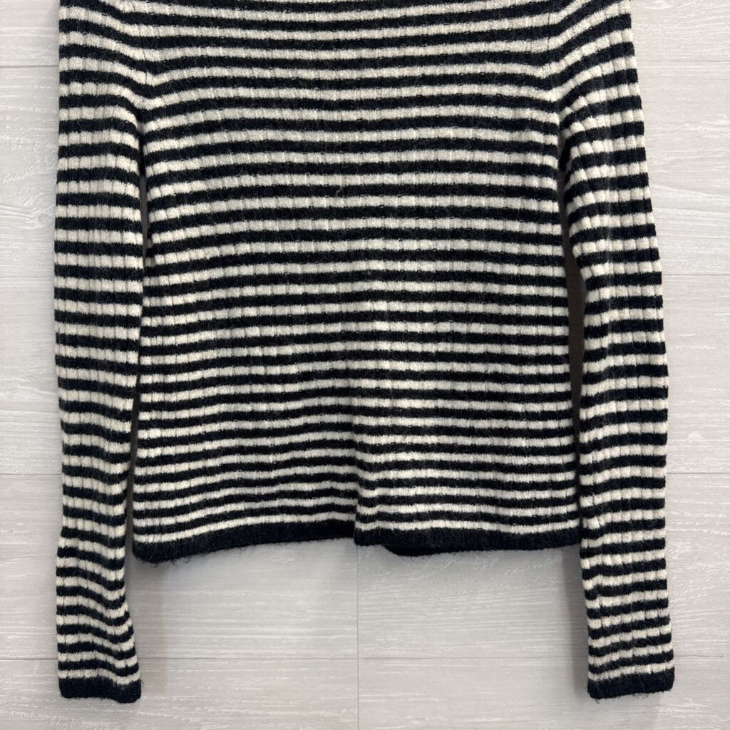 Madewell White/ Black Striped Knit Long Sleeve Sweater Top Extra Small