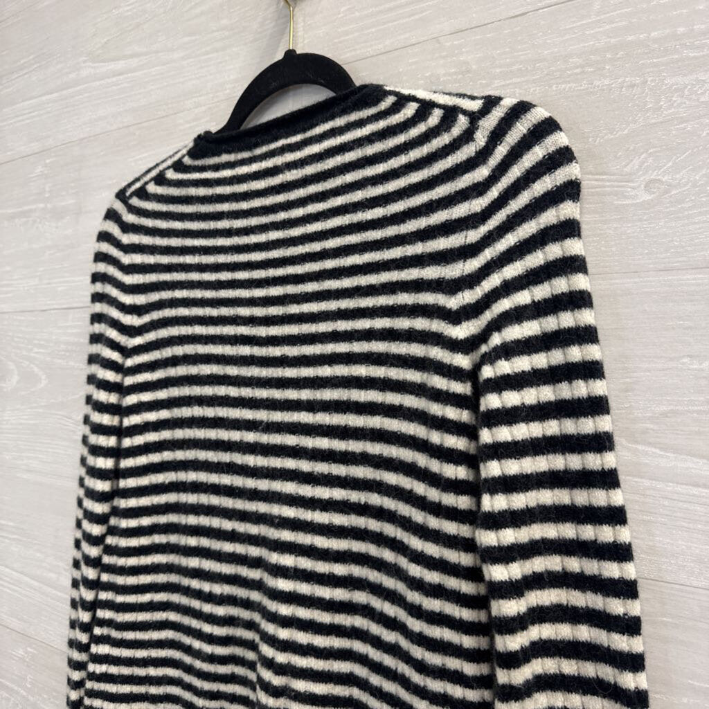 Madewell White/ Black Striped Knit Long Sleeve Sweater Top Extra Small