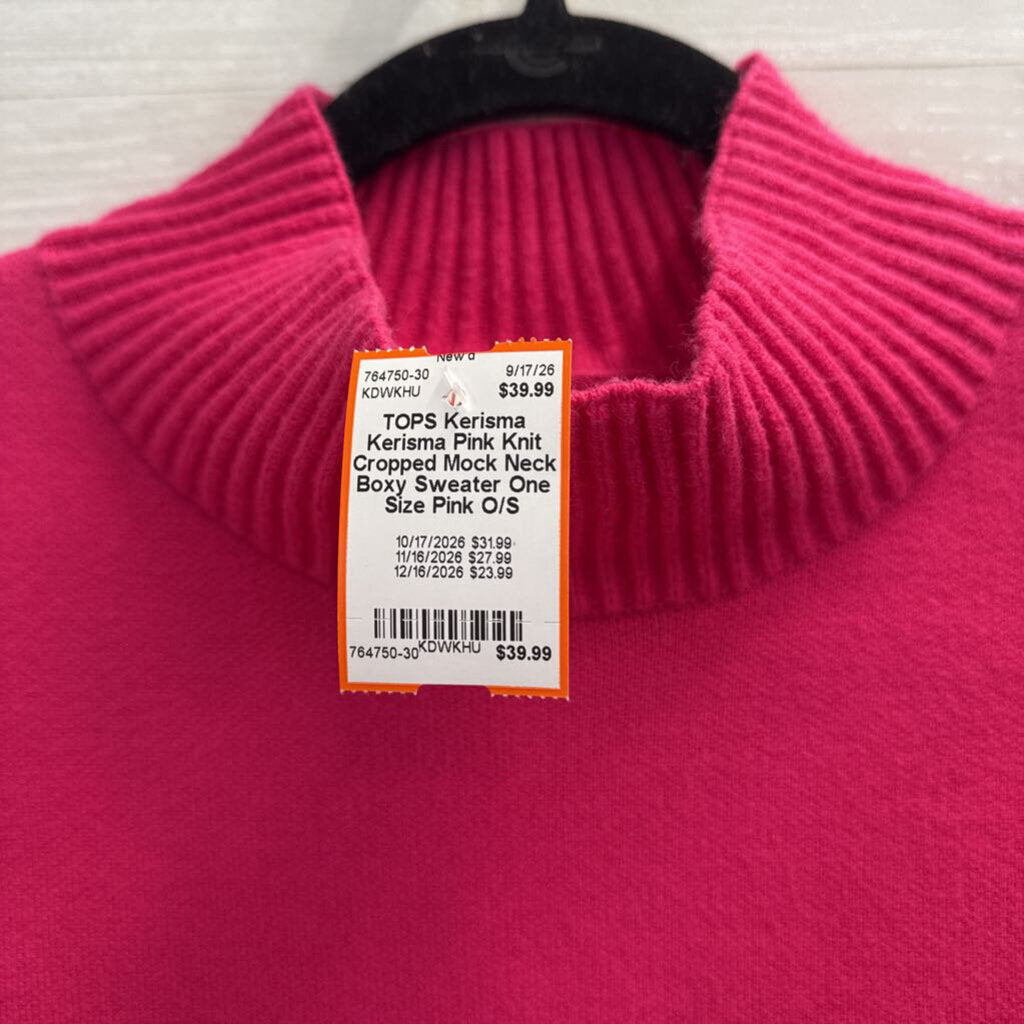 Kerisma Pink Knit Cropped Mock Neck Boxy Sweater One Size