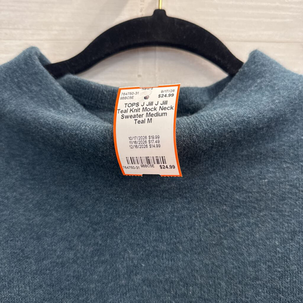 J Jill Teal Knit Mock Neck Sweater Medium