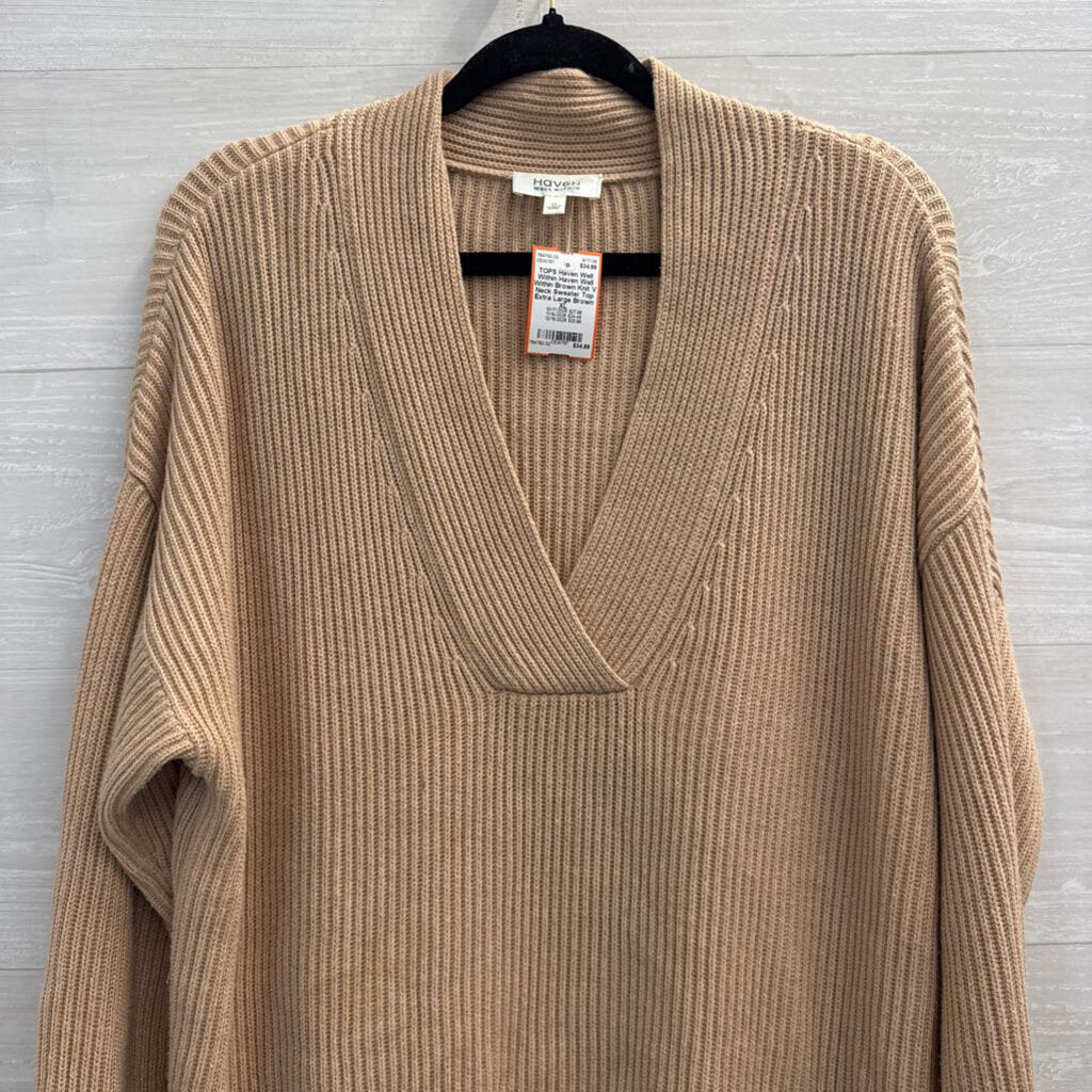 Haven Well Within Brown Knit V Neck Sweater Top Extra Large