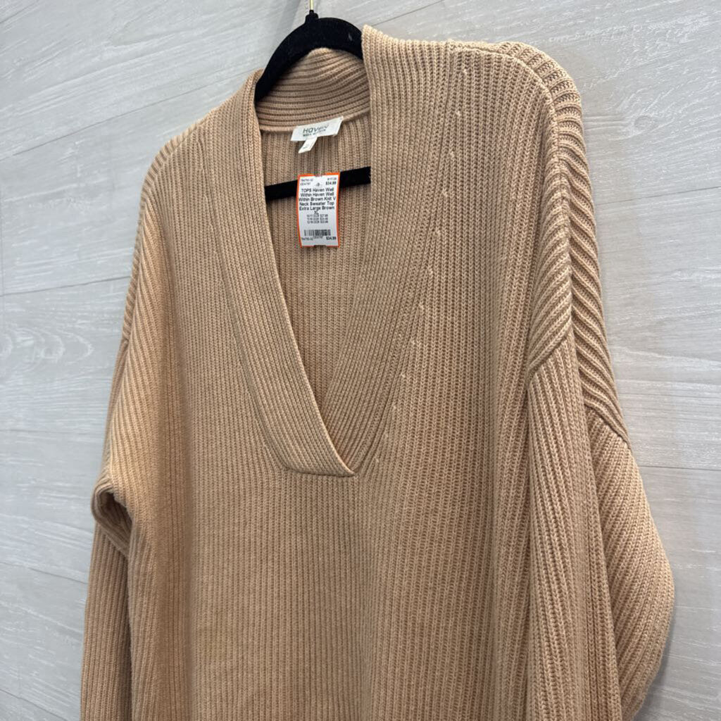 Haven Well Within Brown Knit V Neck Sweater Top Extra Large