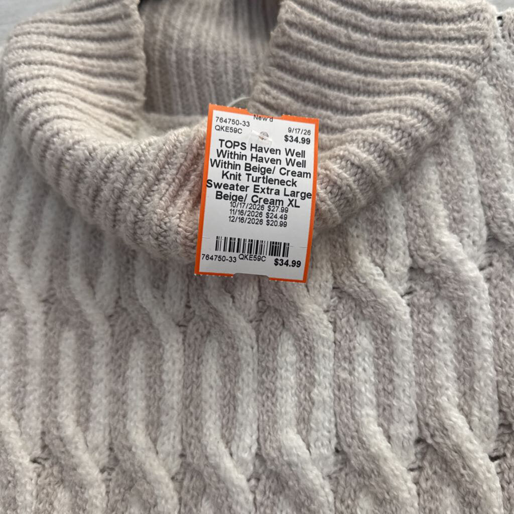 Haven Well Within Beige/ Cream Knit Turtleneck Sweater Extra Large